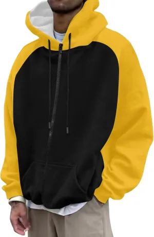 Men's Novelty Color Block Pullover Hoodie Casual Hooded Sweatshirts Full Zip Jacket with Kangaroo Pocket for Men