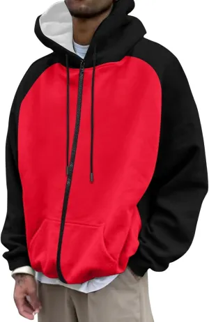 Men's Novelty Color Block Pullover Hoodie Casual Hooded Sweatshirts Full Zip Jacket with Kangaroo Pocket for Men