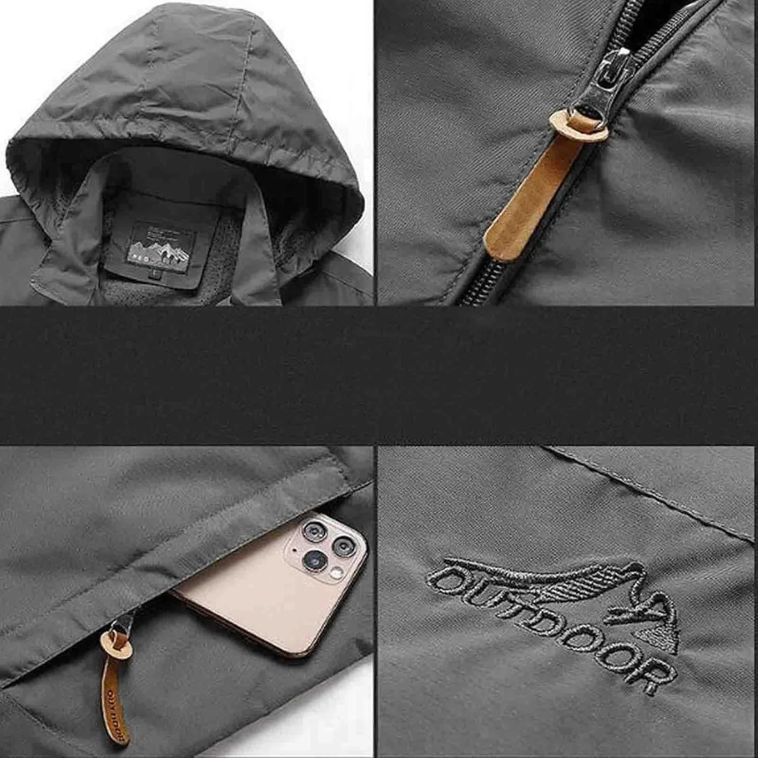 Mens Outdoor Windbreaker Lightweight Waterproof Sports Jacket Raincoat Stylish Hooded Zipper Spring Fall Rain Jackets