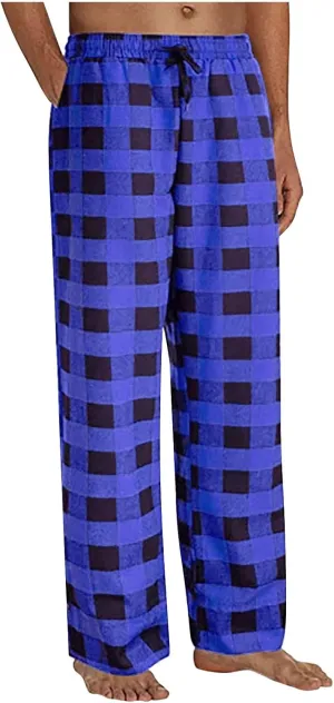 Mens Pajamas Pants Red and Black Plaid Pajama Pants Lightweight Flannel Loose Fit Christmas Pajama Pants with Pockets