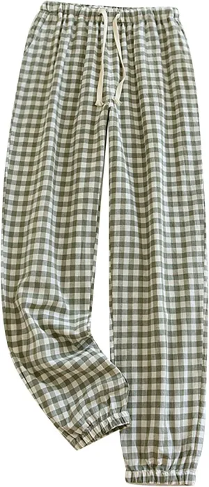 Mens Pajamas Pants Red and Black Plaid Pajama Pants Lightweight Flannel Loose Fit Christmas Pajama Pants with Pockets
