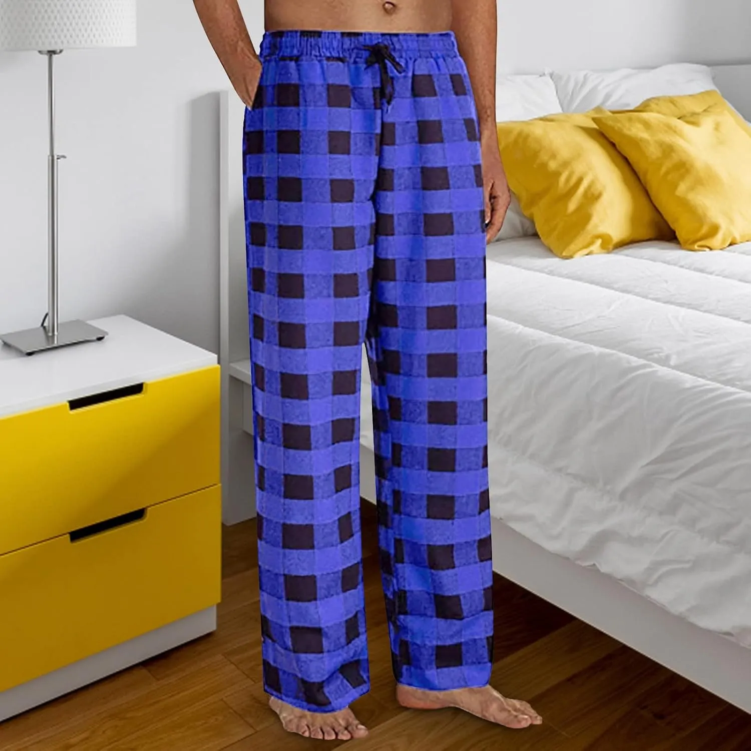 Mens Pajamas Pants Red and Black Plaid Pajama Pants Lightweight Flannel Loose Fit Christmas Pajama Pants with Pockets
