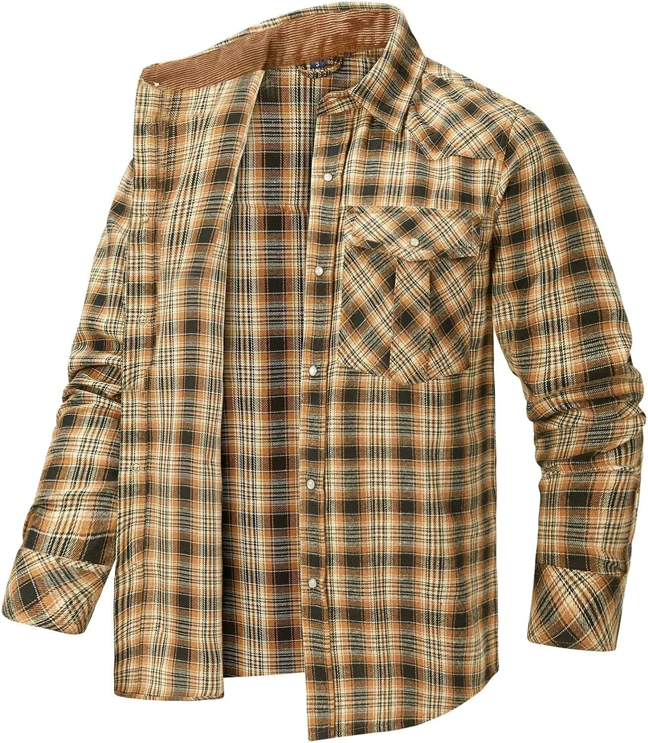 Mens Plaid Flannel Jackets Lapel Long Sleeves Cardigan Casual Coats Loose Button Down Tops Trendy Clothes