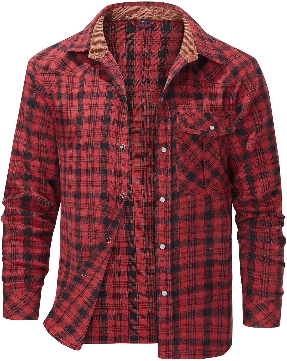 Mens Plaid Flannel Jackets Lapel Long Sleeves Cardigan Casual Coats Loose Button Down Tops Trendy Clothes
