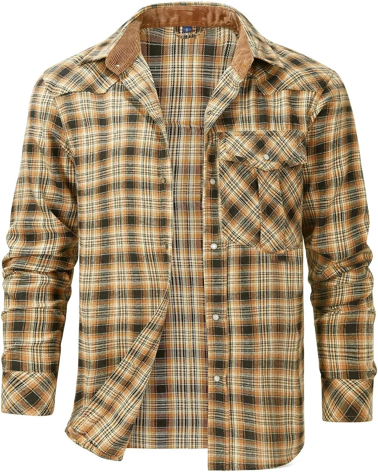 Mens Plaid Flannel Jackets Lapel Long Sleeves Cardigan Casual Coats Loose Button Down Tops Trendy Clothes