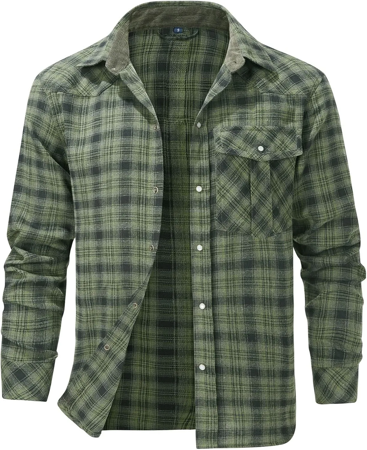 Mens Plaid Flannel Jackets Lapel Long Sleeves Cardigan Casual Coats Loose Button Down Tops Trendy Clothes