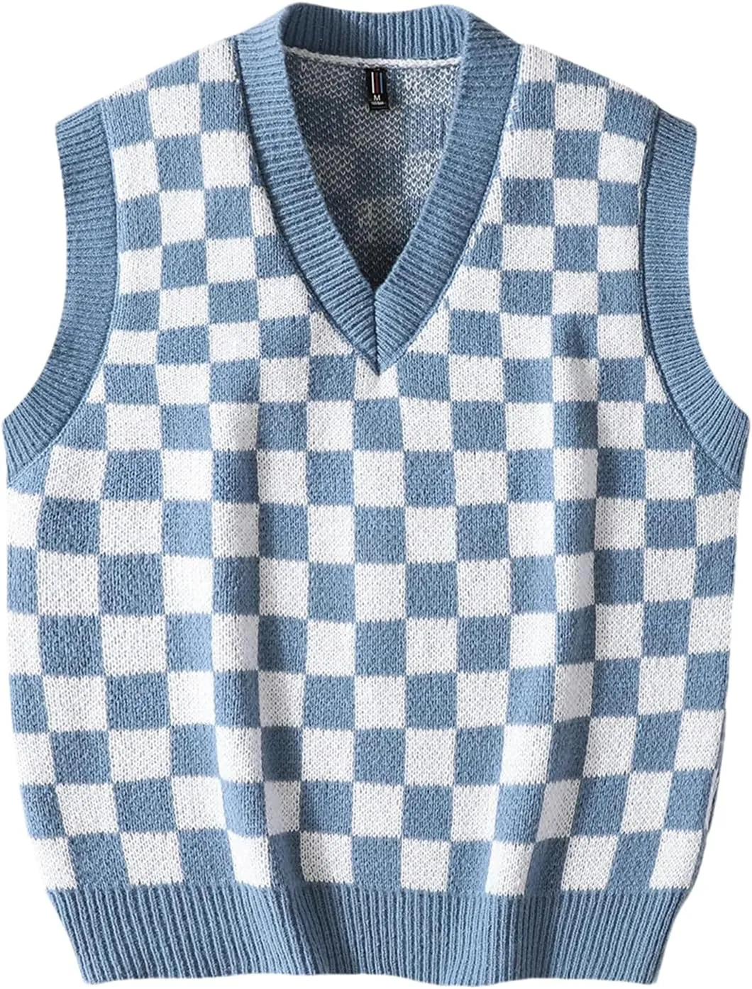 Men's Plaid Sweater Vest V-Neck Sleeveless Sweater Vest Campus Pullovers Classic Fit Tank Tops