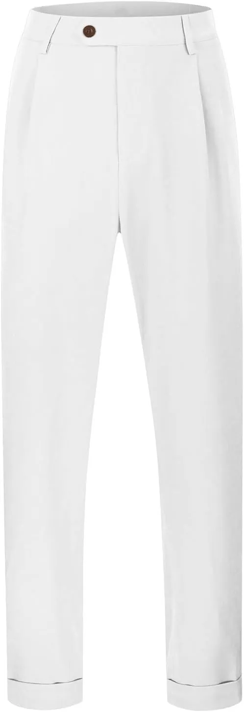 Men's Pleated Dress Pants Classic Business Straight Leg Casual Pants Outdoor Baggy Wide Leg Suit Trousers with Pocket