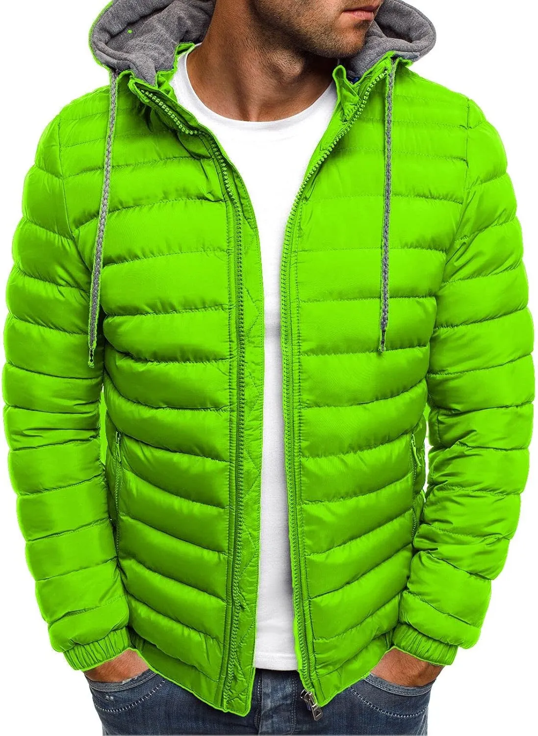 Men's Puffer Down Jackets Winter Lightweight Warm Coat Hoodie Packable Outwear Quilted Insulated Jacket with Pockets