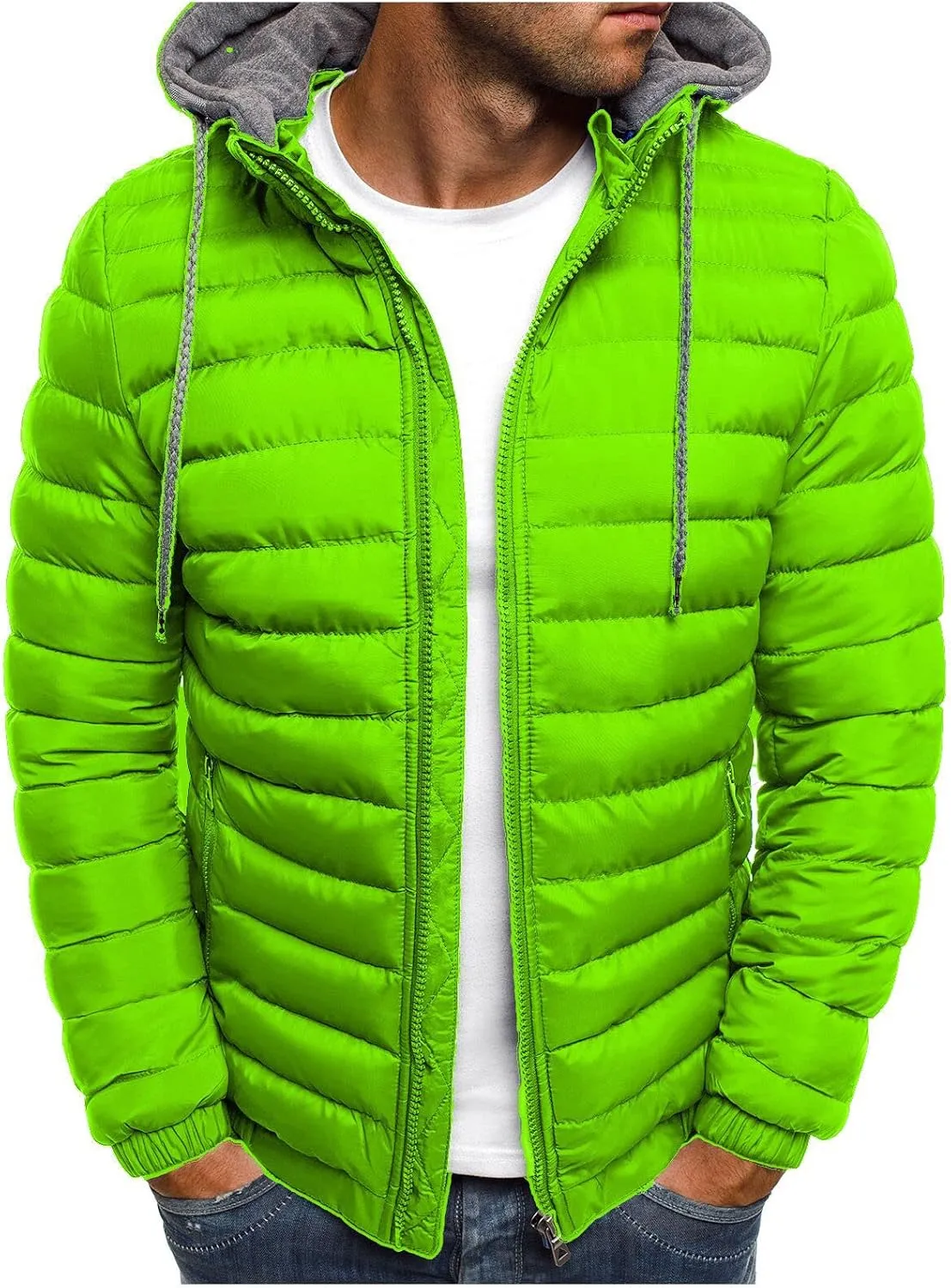 Men's Puffer Down Jackets Winter Lightweight Warm Coat Hoodie Packable Outwear Quilted Insulated Jacket with Pockets