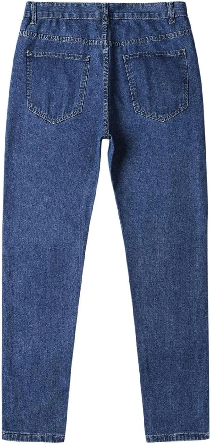 Men's Relaxed Fit Flex Jeans Solid Classic Regular Straight Leg Jean Casual Loose Fit Trousers with Pockets for Daily
