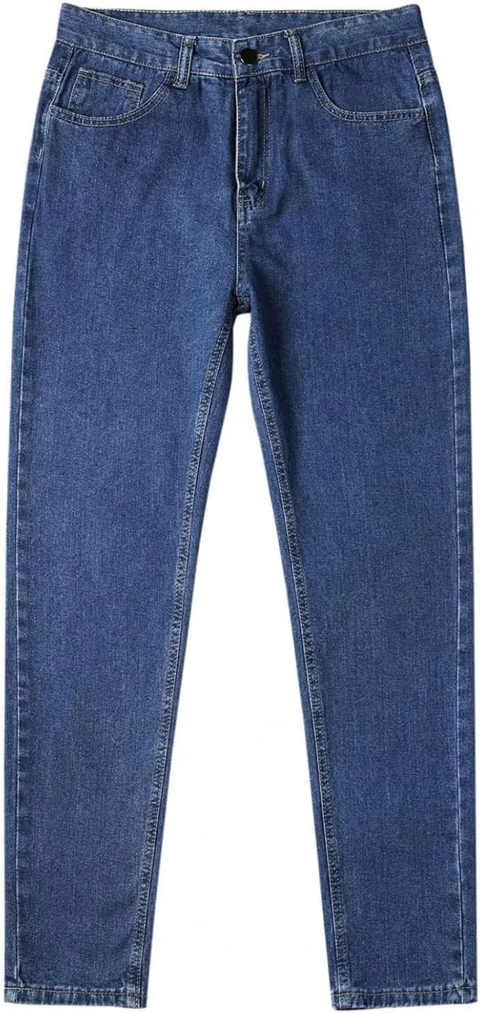 Men's Relaxed Fit Flex Jeans Solid Classic Regular Straight Leg Jean Casual Loose Fit Trousers with Pockets for Daily