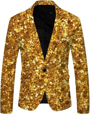 Men's Sequin Suit Printed Lapel One Button Slim Fit Suit Style Masquerade Suits Formal Business Sport Suit Coats
