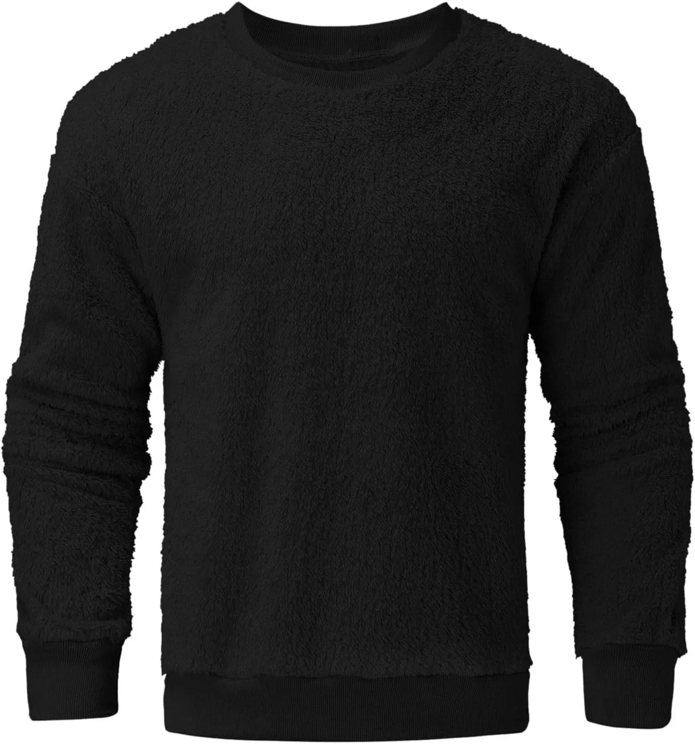 Men's Sherpa Fleece Oversized Sweatshirts Fuzzy Furry Crewneck Sweatshirt Soft Comfort Double-Sided Plush Sweatshirts