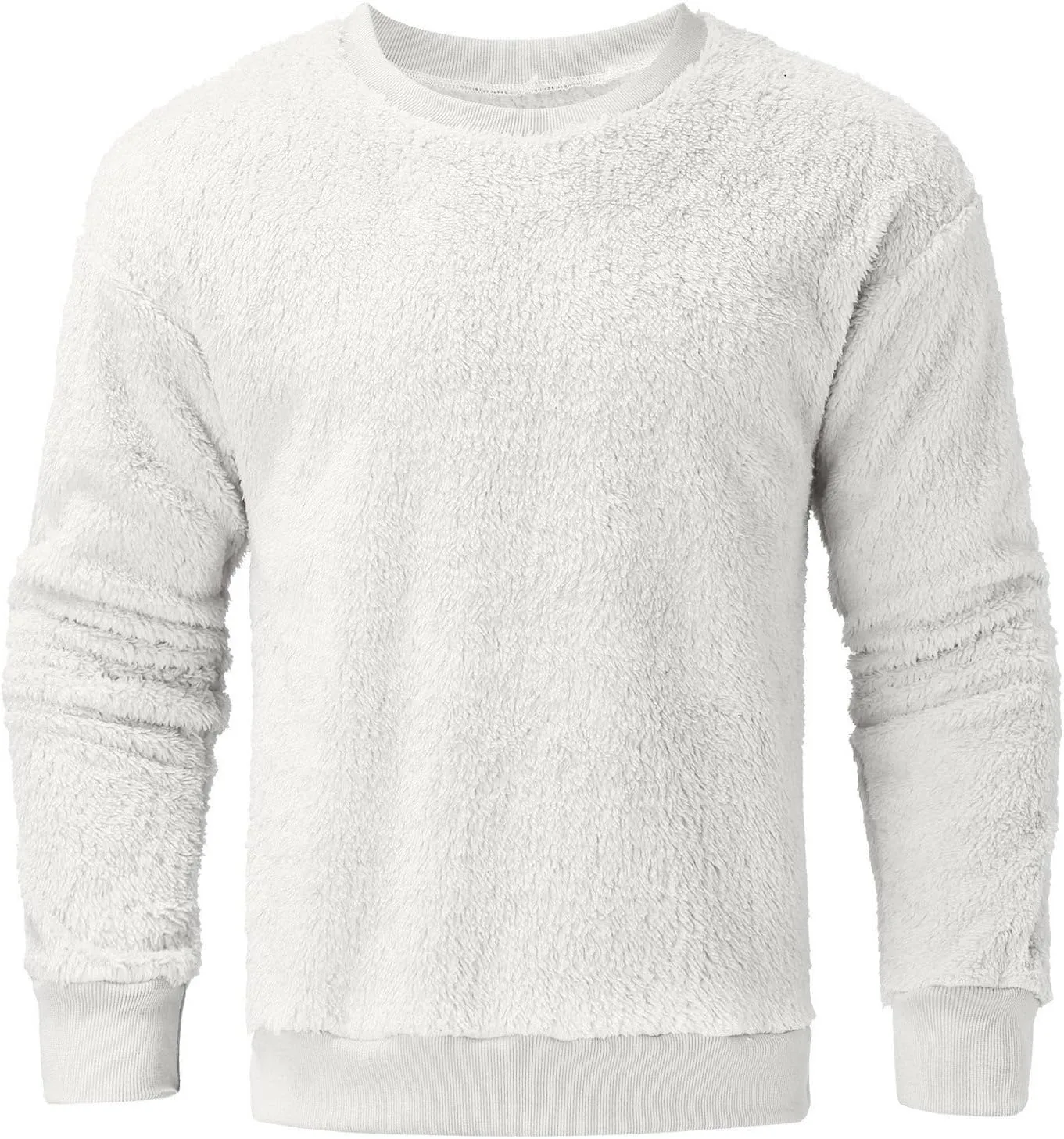 Men's Sherpa Fleece Oversized Sweatshirts Fuzzy Furry Crewneck Sweatshirt Soft Comfort Double-Sided Plush Sweatshirts