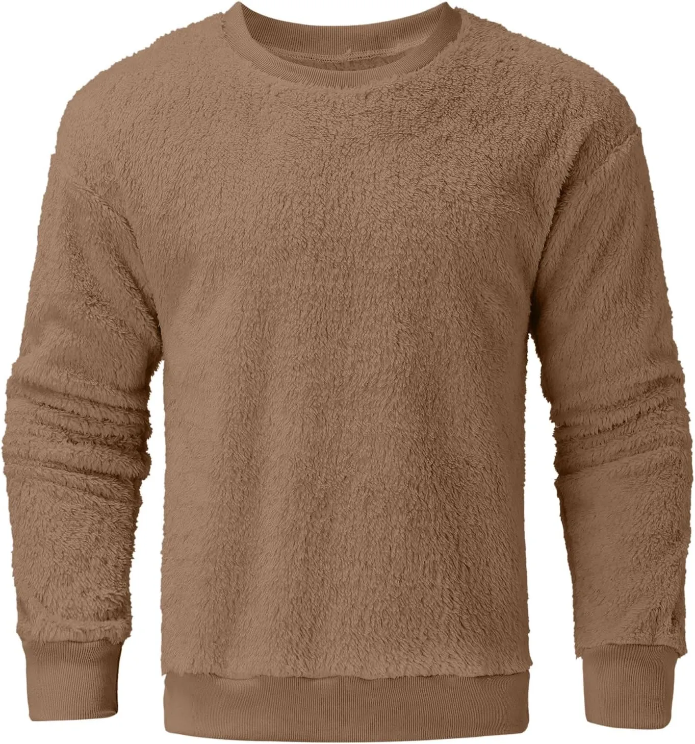 Men's Sherpa Fleece Oversized Sweatshirts Fuzzy Furry Crewneck Sweatshirt Soft Comfort Double-Sided Plush Sweatshirts