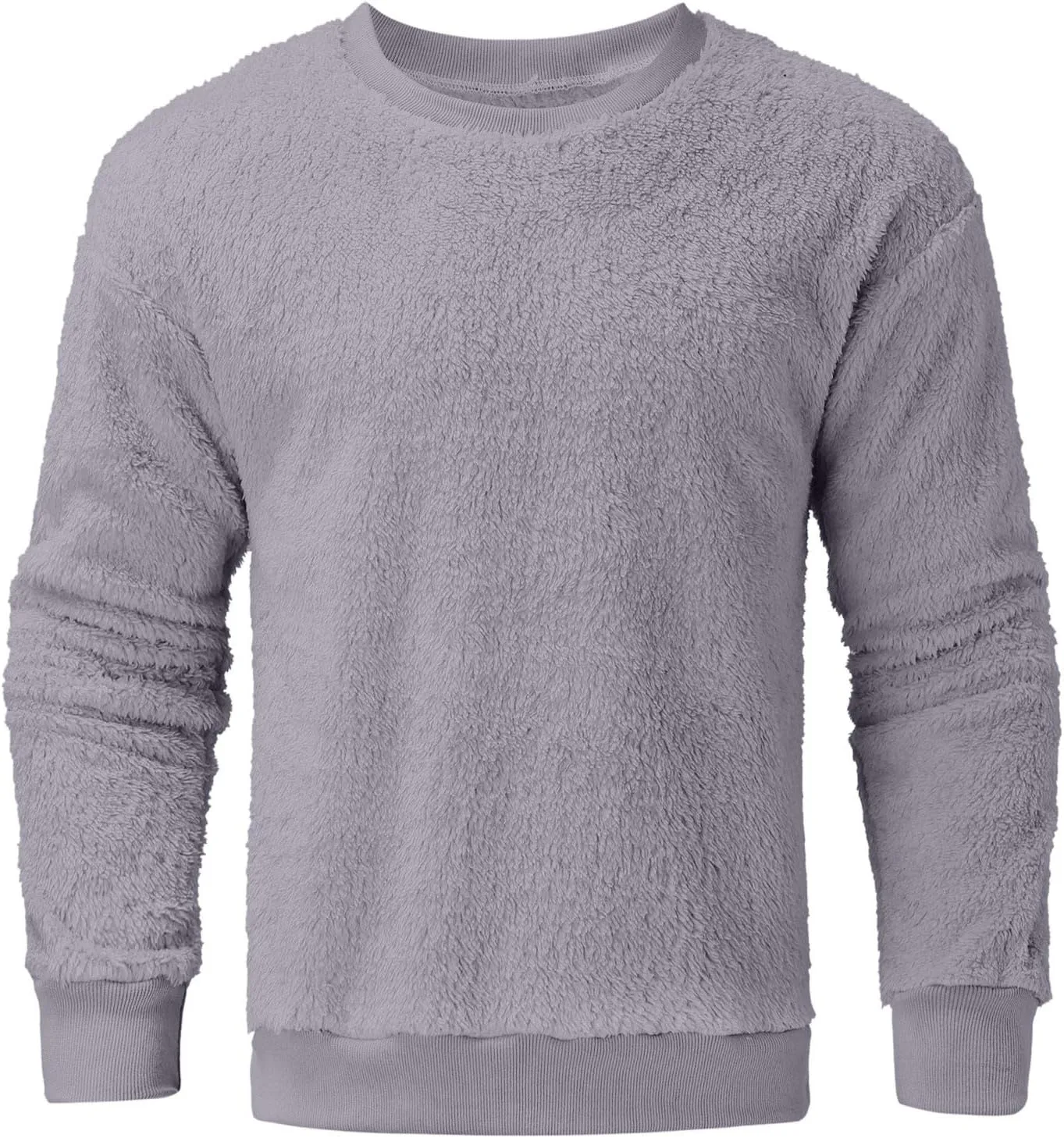 Men's Sherpa Fleece Oversized Sweatshirts Fuzzy Furry Crewneck Sweatshirt Soft Comfort Double-Sided Plush Sweatshirts