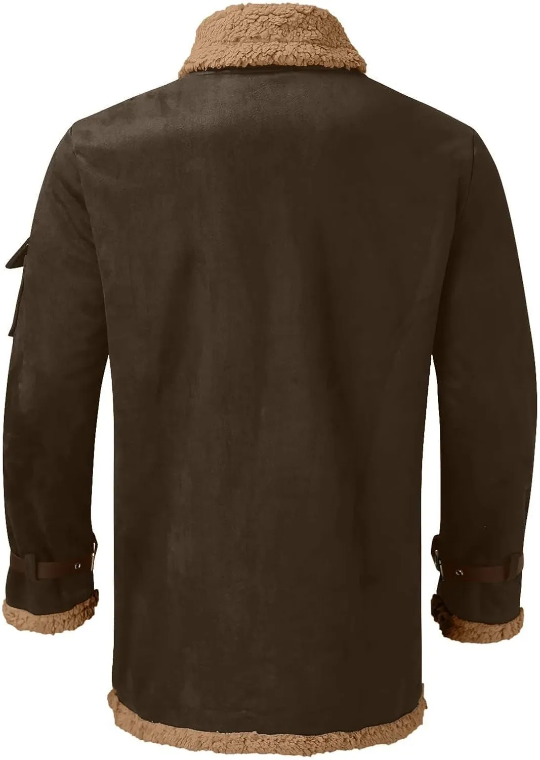 Mens Sherpa Lined Leather Jacket Fleece Lined Long Sleeve Coat Faux Fur Winter Overcoats Casual Fashion Coats