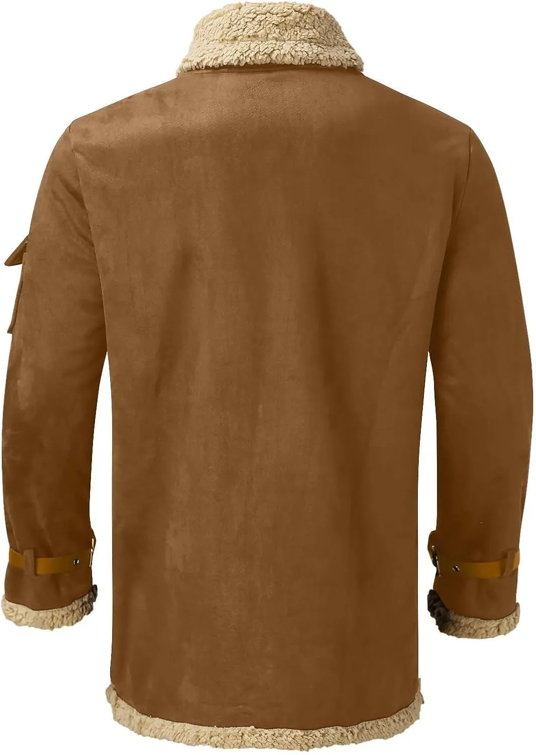 Mens Sherpa Lined Leather Jacket Fleece Lined Long Sleeve Coat Faux Fur Winter Overcoats Casual Fashion Coats