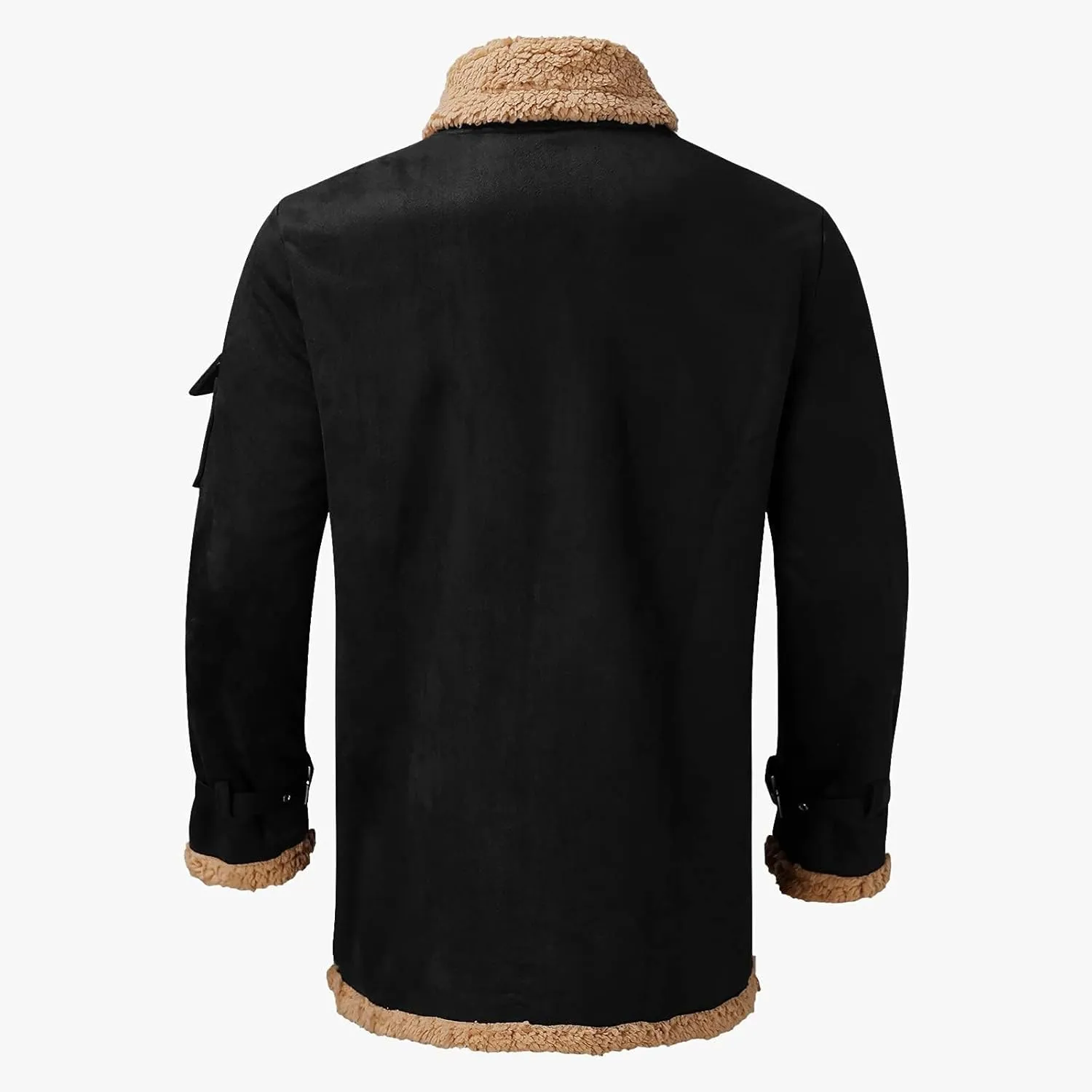 Mens Sherpa Lined Leather Jacket Fleece Lined Long Sleeve Coat Faux Fur Winter Overcoats Casual Fashion Coats