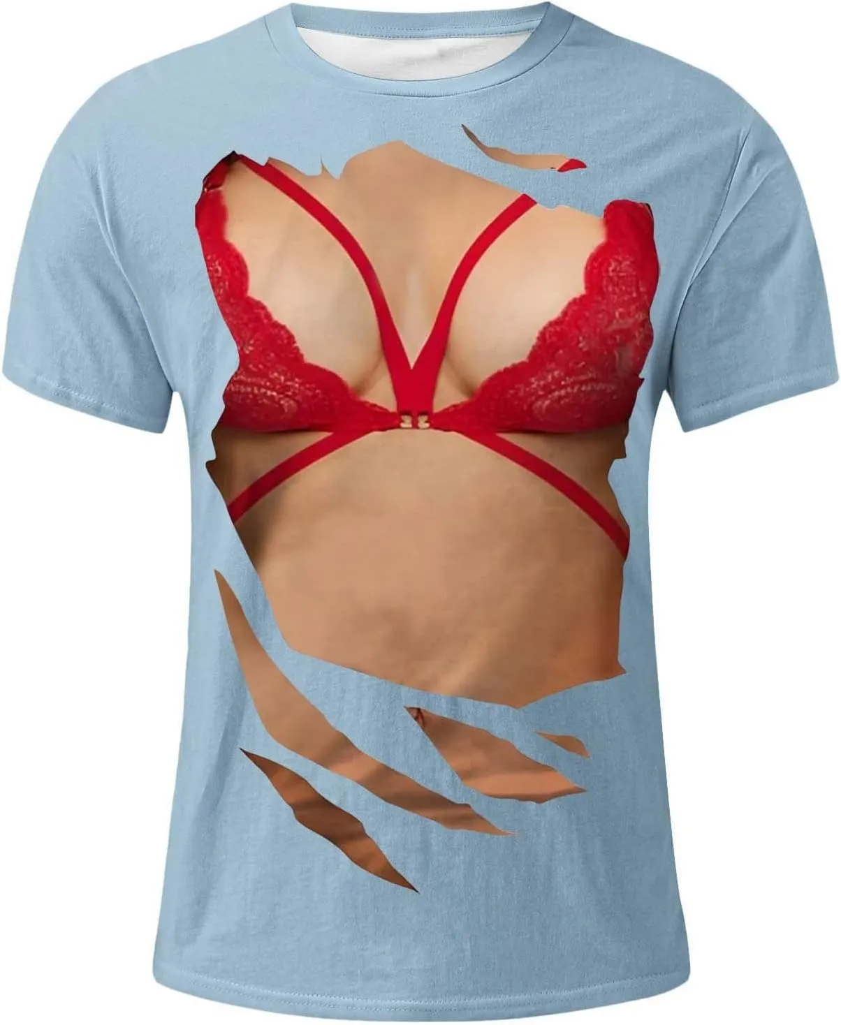 Men's Short Sleeve T Shirt Funny Bra Pattern Printing 3D Shirts Novelty Big and Tall Crewneck Casual Cotton Tee Tops