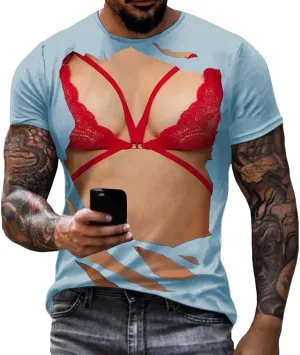 Men's Short Sleeve T Shirt Funny Bra Pattern Printing 3D Shirts Novelty Big and Tall Crewneck Casual Cotton Tee Tops