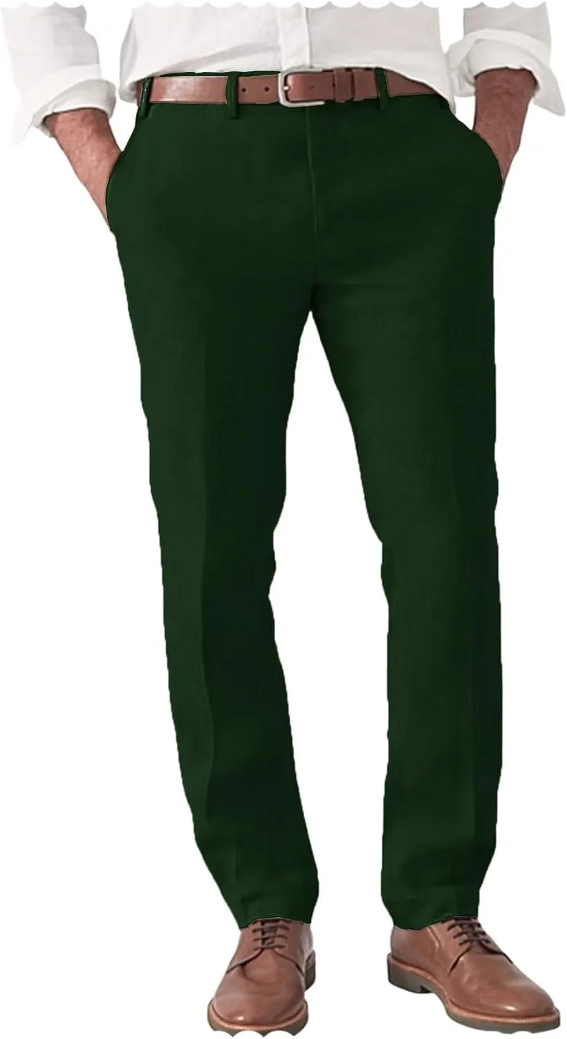 Men's Slim Fit Linen Blend Dress Pants Casual Lightweight Summer Beach Trousers