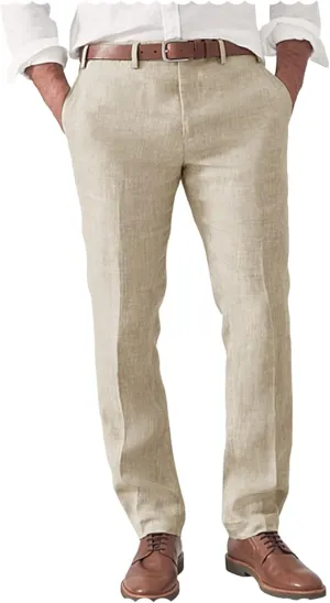Men's Slim Fit Linen Blend Dress Pants Casual Lightweight Summer Beach Trousers