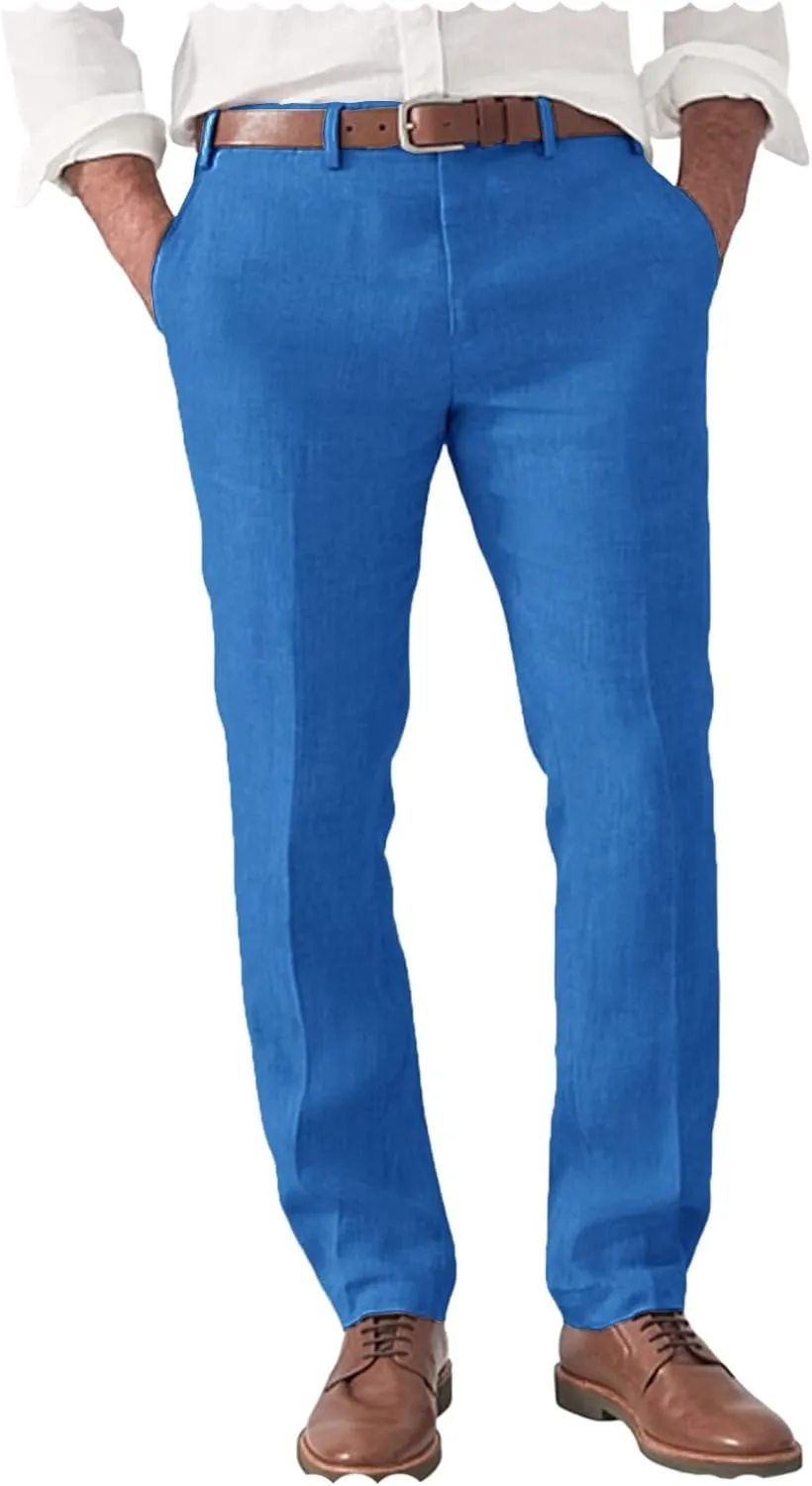 Men's Slim Fit Linen Blend Dress Pants Casual Lightweight Summer Beach Trousers