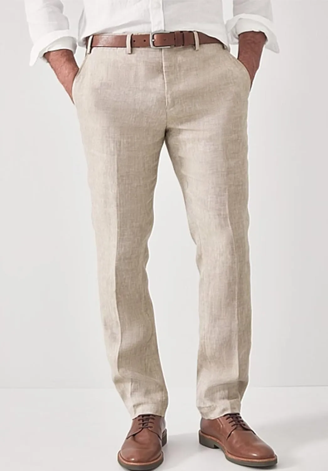 Men's Slim Fit Linen Blend Dress Pants Casual Lightweight Summer Beach Trousers