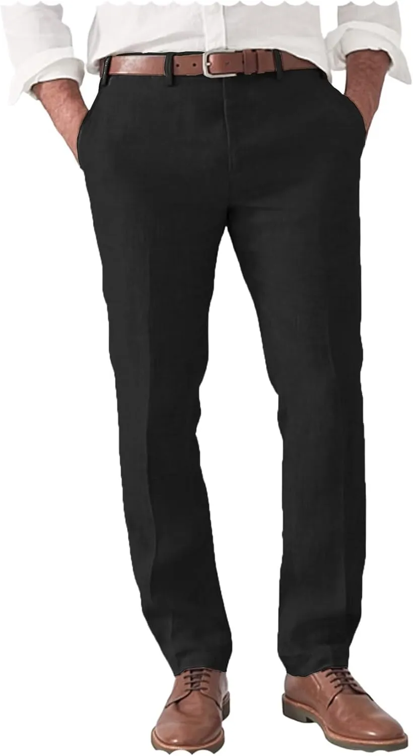 Men's Slim Fit Linen Blend Dress Pants Casual Lightweight Summer Beach Trousers