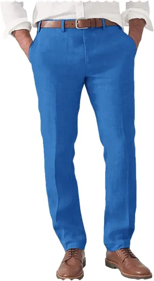 Men's Slim Fit Linen Blend Dress Pants Casual Lightweight Summer Beach Trousers