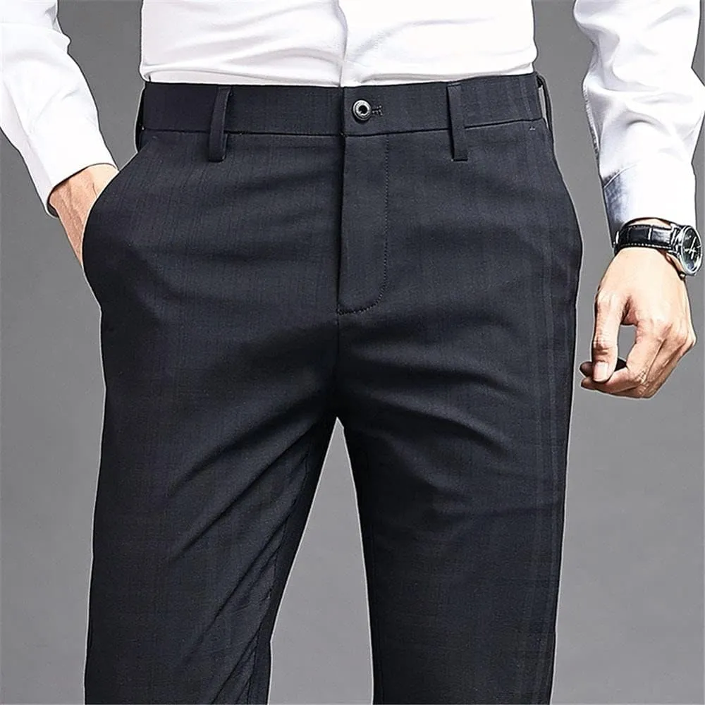 Mens Slim Fit Plaid Stretch Dress Pants Straight Leg Flat Front Skinny Suit Trousers with No Iron