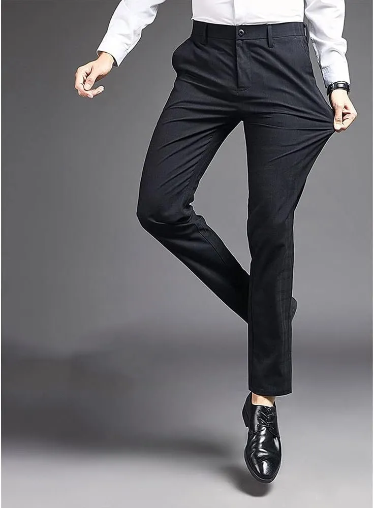 Mens Slim Fit Plaid Stretch Dress Pants Straight Leg Flat Front Skinny Suit Trousers with No Iron