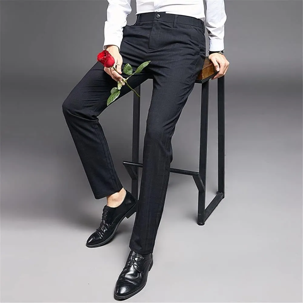 Mens Slim Fit Plaid Stretch Dress Pants Straight Leg Flat Front Skinny Suit Trousers with No Iron