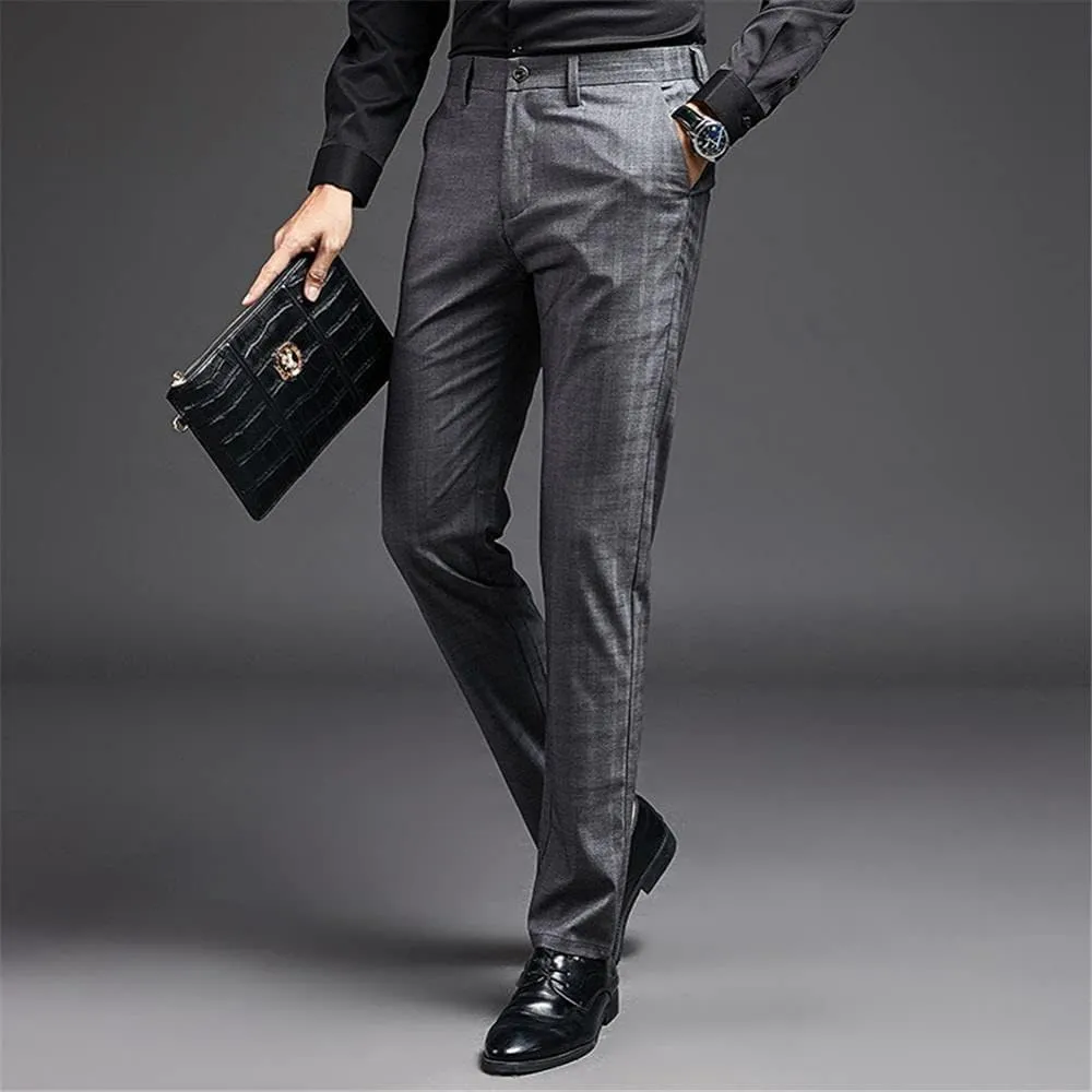 Mens Slim Fit Plaid Stretch Dress Pants Straight Leg Flat Front Skinny Suit Trousers with No Iron