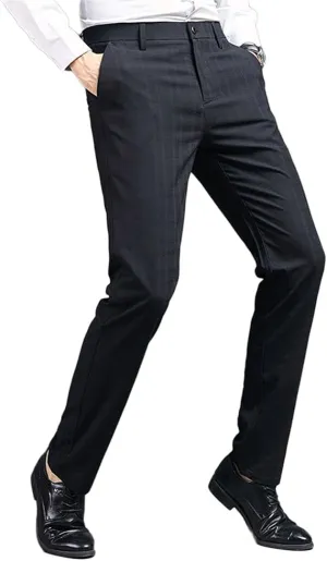 Mens Slim Fit Plaid Stretch Dress Pants Straight Leg Flat Front Skinny Suit Trousers with No Iron