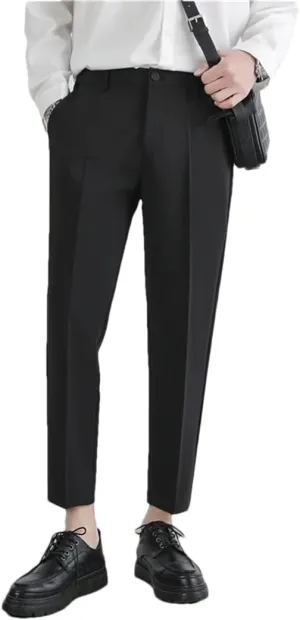 Men‘S Suit Pants Non-Iron Elastic Nine-Point Pants Breathable Wide Leg Casual Straight Trouser