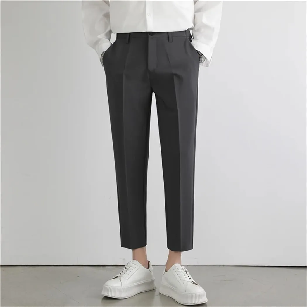 Men‘S Suit Pants Non-Iron Elastic Nine-Point Pants Breathable Wide Leg Casual Straight Trouser