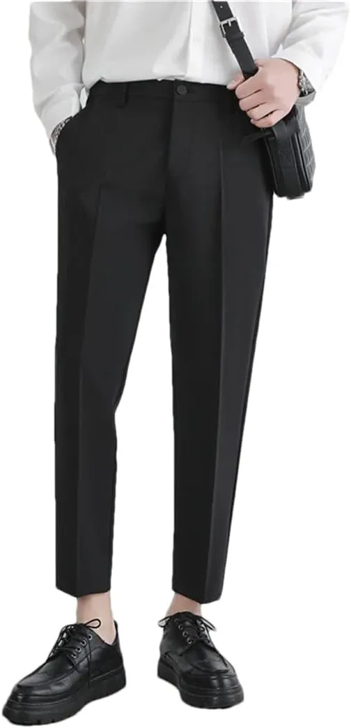 Men‘S Suit Pants Non-Iron Elastic Nine-Point Pants Breathable Wide Leg Casual Straight Trouser
