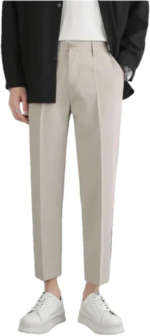 Men‘S Suit Pants Non-Iron Elastic Nine-Point Pants Breathable Wide Leg Casual Straight Trouser