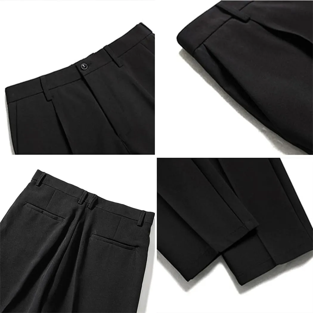 Men‘S Suit Pants Non-Iron Elastic Nine-Point Pants Breathable Wide Leg Casual Straight Trouser