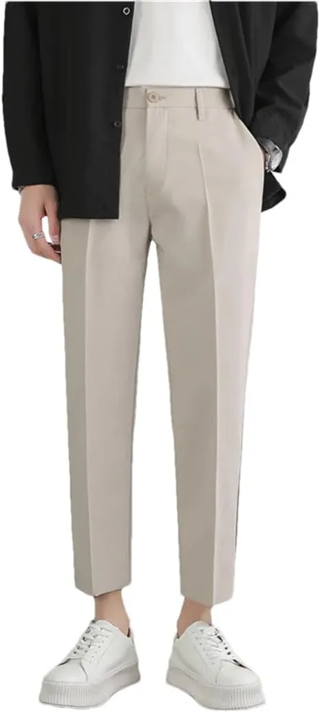 Men‘S Suit Pants Non-Iron Elastic Nine-Point Pants Breathable Wide Leg Casual Straight Trouser