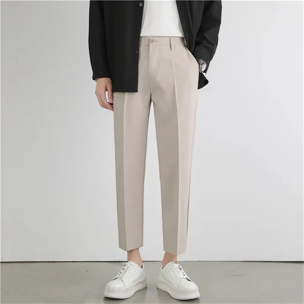 Men‘S Suit Pants Non-Iron Elastic Nine-Point Pants Breathable Wide Leg Casual Straight Trouser
