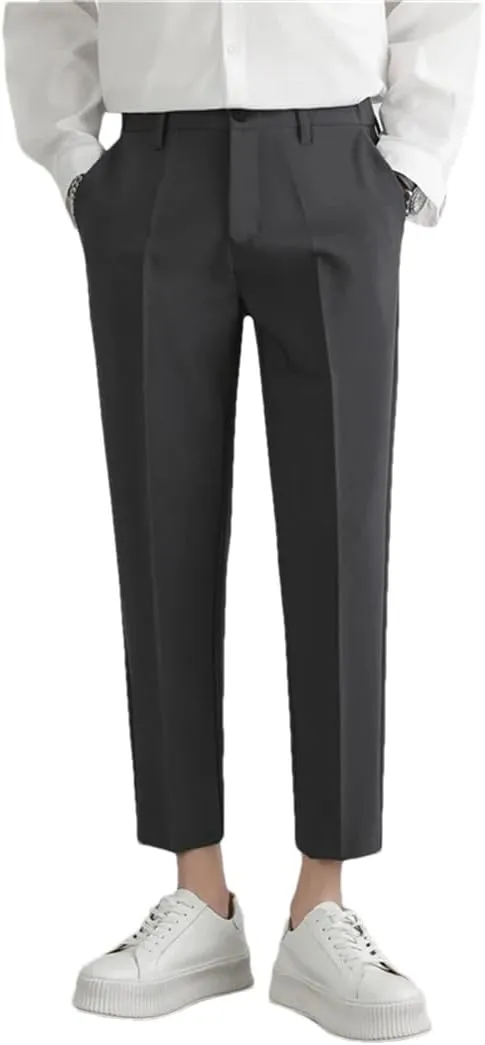 Men‘S Suit Pants Non-Iron Elastic Nine-Point Pants Breathable Wide Leg Casual Straight Trouser