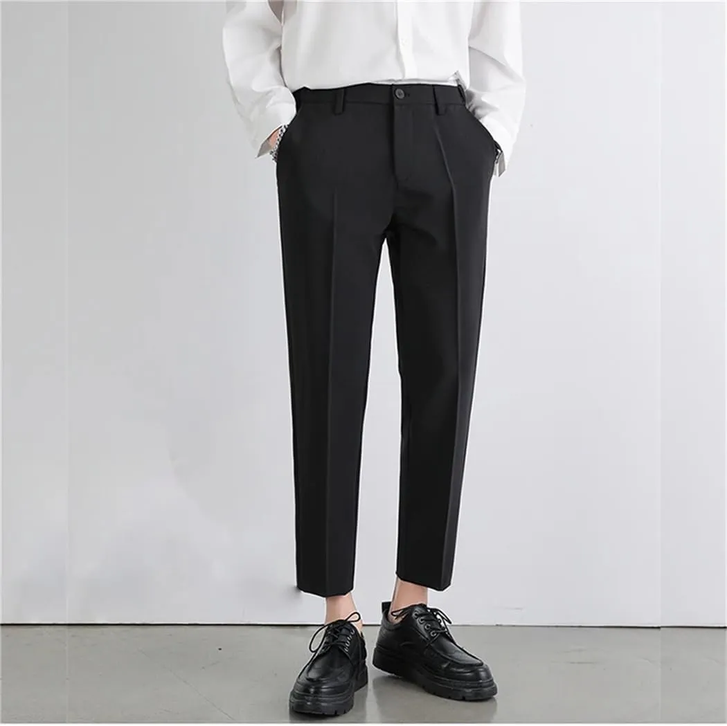 Men‘S Suit Pants Non-Iron Elastic Nine-Point Pants Breathable Wide Leg Casual Straight Trouser
