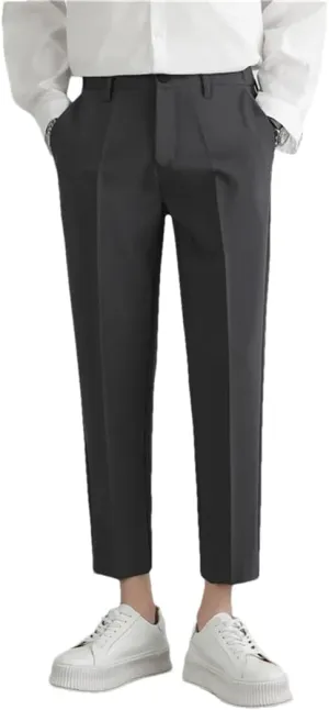 Men‘S Suit Pants Non-Iron Elastic Nine-Point Pants Breathable Wide Leg Casual Straight Trouser