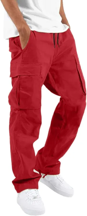 Mens Sweatpants Cargo Open Bottom Straight Leg Casual Loose Fit Baggy Athletic Jogger Pants with Pockets Men's Joggers