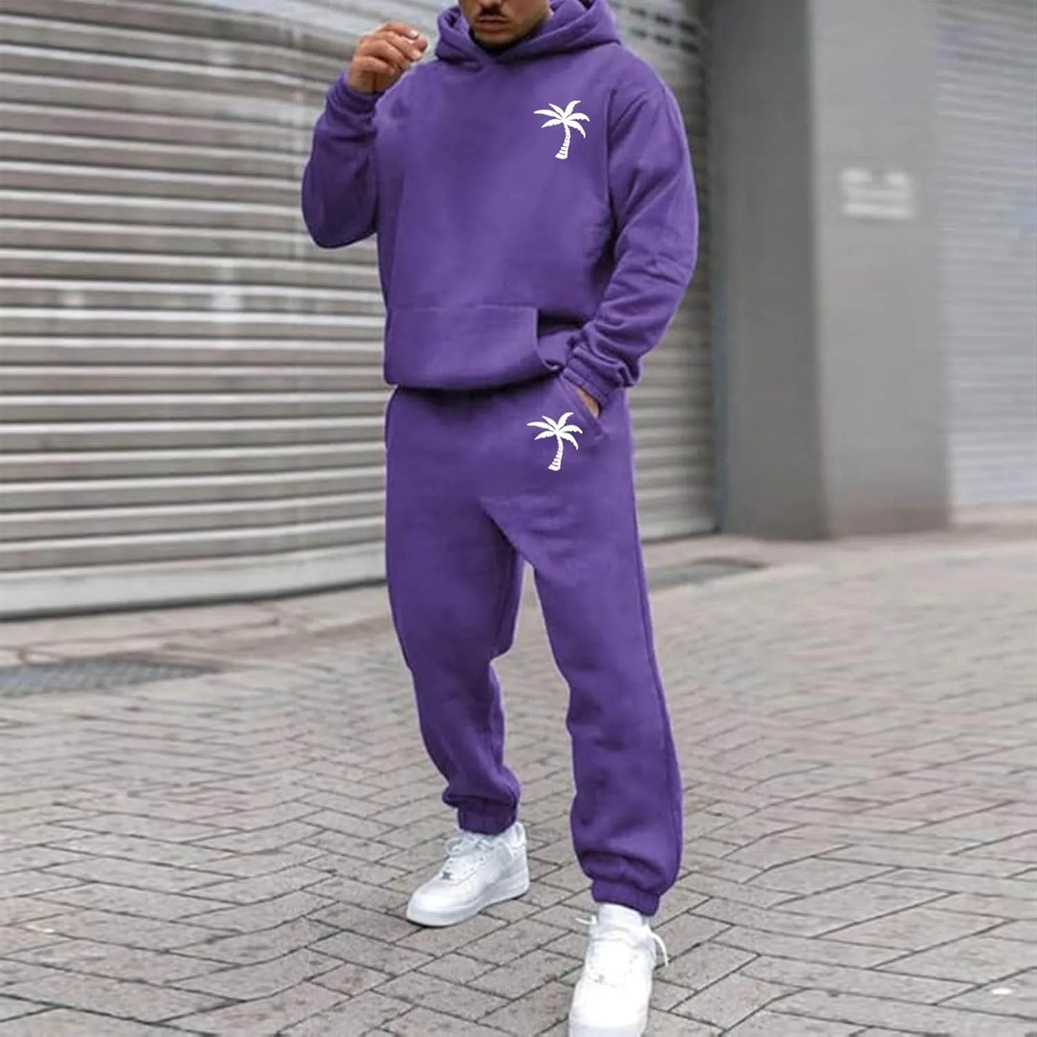 Mens Tracksuit 2 Pieces Set Long Sleeve Hoodie Sweatsuit Pullover Athletic Jogging Suits Casual Outfit with Pockets