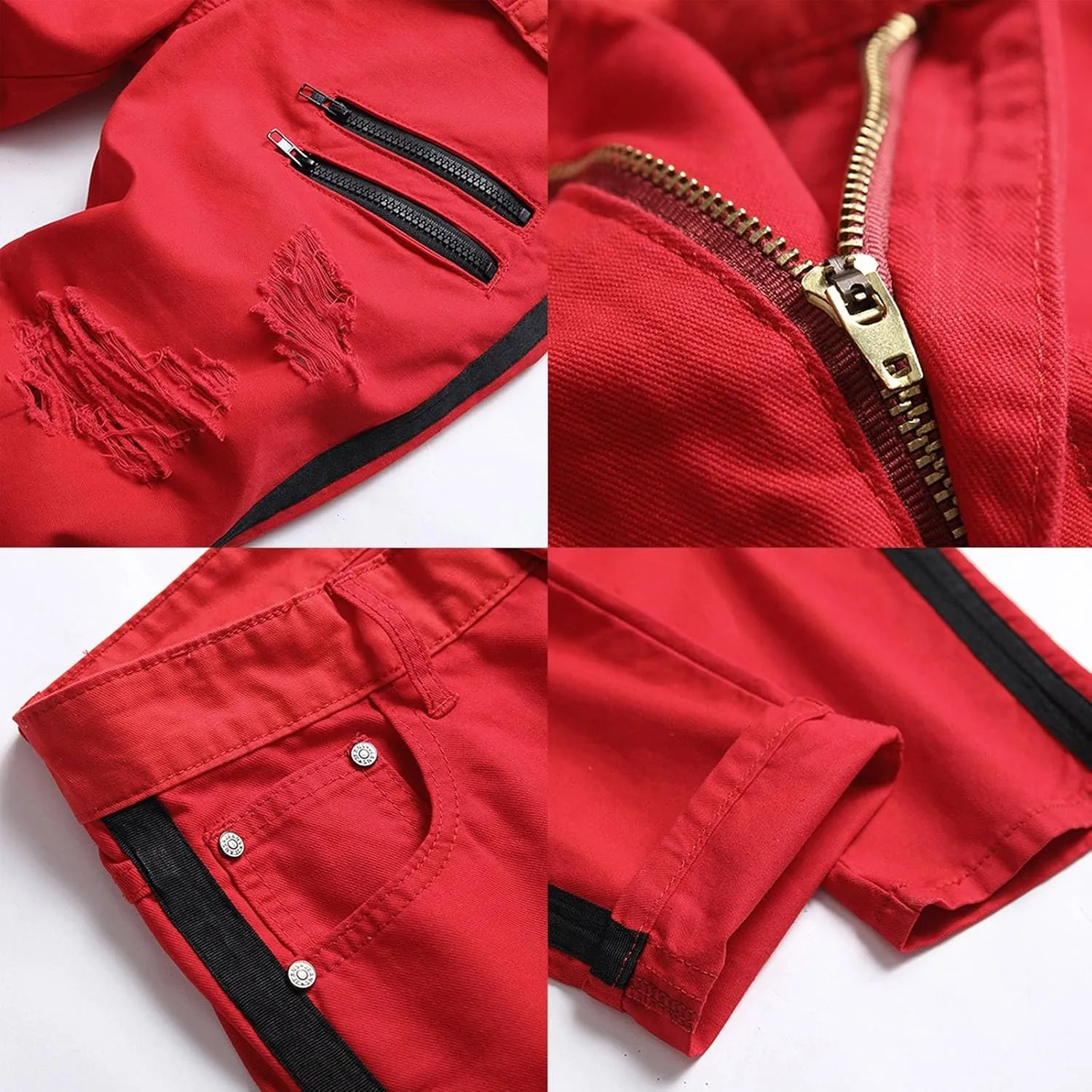 Men's Trousers Slim Casual Fit Ripped Straight Leg Plus Size Fashion Pants Middle Waist Denim Long Pants Mens Jeans